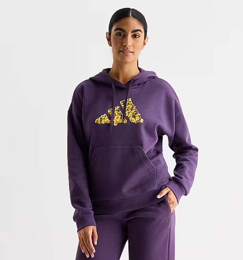 Adidas Women's Size 2XL Purple Trefoil Floral Logo Pullover Active Hoodie NWT